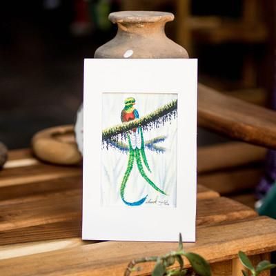 'Artisan-Made Stretched Acrylic on Paper Painting of Quetzal'