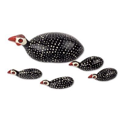 Guinea Fowl,'Set of 5 Hand Carved African Guinea Fowl Chicken Sculptures'