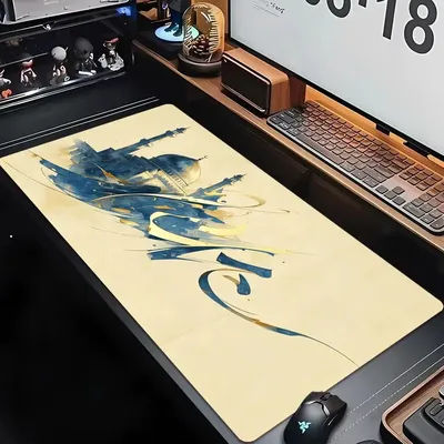 Grand tapis de bureau Gamer XXL, tapis de souris avec calligraphie arabe et mosquée, tapis antidérapant en caoutchouc pour ordinateur portable, clavier et décoration de bureau