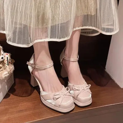 Chaussures à talons hauts pour femmes, nouvelle collection été 2026, à talon épais, pour jupes, chaussures simples