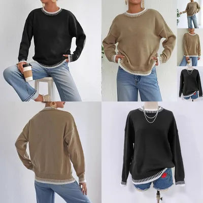Pull en tricot pour femme, décontracté, à blocs de couleur, patchwork, hauts et pulls printemps-été, chemisier
