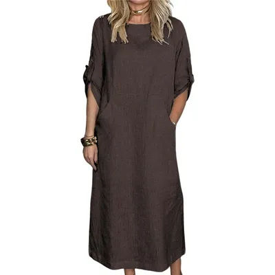 Robe décontractée pour femmes, couleur unie, manches courtes, coupe ample, en coton, tendance, de haute qualité, nouvelle arrivée