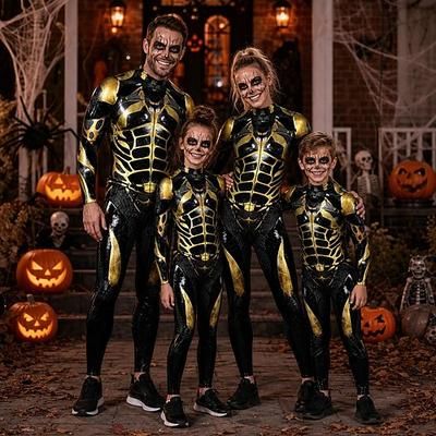 Halloween Tuta intera Body Costume di Gruppo Robot Stampa Cerniera frontale Sinistro Rave futuristico Unisex Costume per Club Feste Halloween Carnevale Bambini Adulti