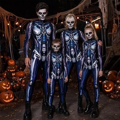 Halloween Tuta intera Body Costume di Gruppo Robot Stampa Cerniera frontale Gotico Sinistro Rave futuristico Unisex Costume per Club Festival Musicale Festival EDM Halloween Carnevale Bambini Adulti