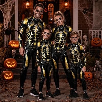 Halloween Tuta intera Body Costume di Gruppo Robot Stampa Cerniera frontale Sinistro Rave futuristico Unisex Costume per Club Feste Halloween Carnevale Bambini Adulti