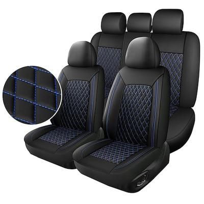 Set completo di coprisedili universali per auto, in ecopelle di alta qualità con cuciture a rombi, protezioni interne per berline, SUV, camion, compatibili con airbag, sedili posteriori sdoppiabili