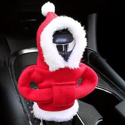 2 pezzi copri pomello del cambio auto con design a felpa con cappuccio di Babbo Natale, divertente protezione per il cambio natalizio, vestibilità universale per cambio manuale veicoli automatici,