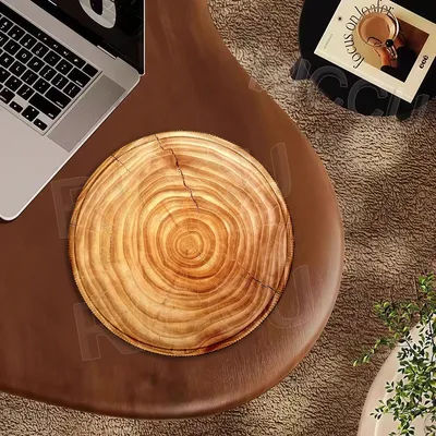 Tapis de Souris Motif Bois, Tapis Rond Antidérapant en Caoutchouc à Grain de Bois, Tapis de Bureau pour Ordinateur, Décoration de Bureau, Tapis de Placard