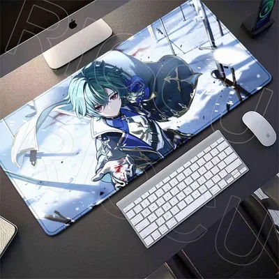 Grand tapis de souris Anime Game Genshin Impact Lohen, antidérapant, avec base en caoutchouc, bord verrouillé, lavable, tapis de bureau à glissement rapide, tapis de clavier