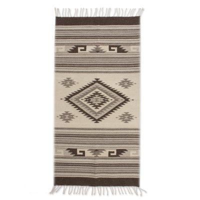 Mythic Sun,'Diamond Sun Handloomed Zapotec Rug 2.5 X5 Mexico'