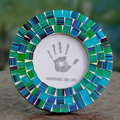 'Aqua-Palette Round Tinted-Glass Photo Frame for 4x4 Photos'
