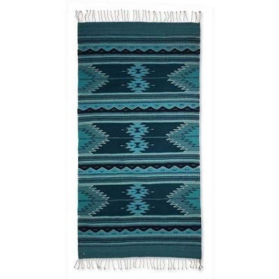 Midnight Blue,'Blue Geometric Zapotec Wool Area Rug (2.5x5)'