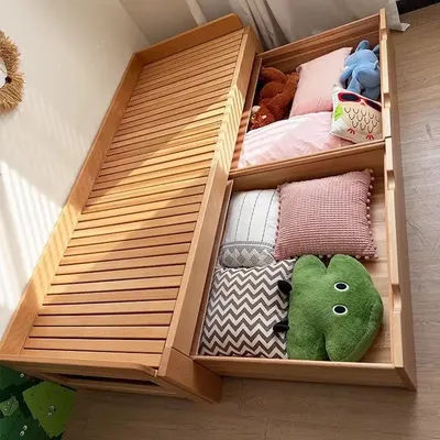 Telescopic bed frame, furniture, beech pull-out bed, folding bed, floor telescopic bed, dual-purpose sofa bed