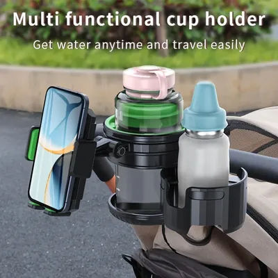 3-in-1 Stroller Cup Holder with Phone Mount, Bike & Desk Clip Stand