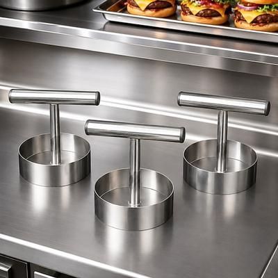 Pressa per hamburger in acciaio inox - Stampo antiaderente per hamburger in 3 pezzi, robusto schiaccia carne in metallo, utensile da cucina multifunzionale per uso domestico/commerciale per realizzare