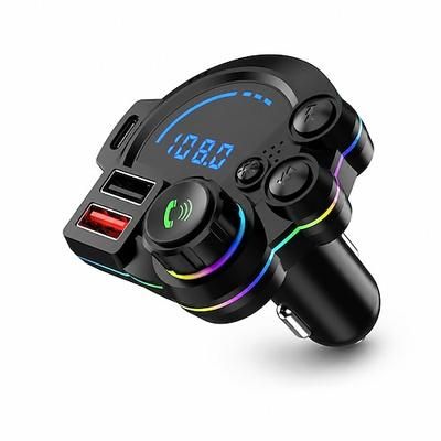 Trasmettitore FM Bluetooth per auto con ricarica rapida PD 20W e QC 3.0 visualizzazione digitale della tensione chiamate a mani libere luce ambientale LED RGB e riproduzione musicale per auto camion