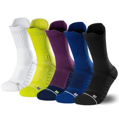5 paires de chaussettes de sport professionnelles à haute élasticité et avec semelle en tissu éponge, pour une stabilité accrue.