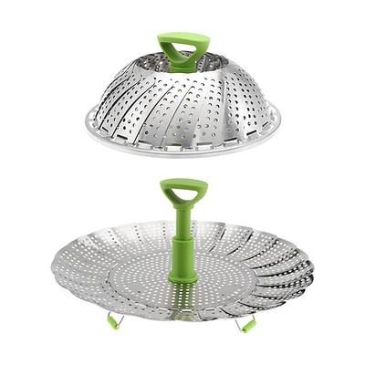 Cestello per la cottura a vapore di verdure, cestello in acciaio inox per pentole, inserto per la cottura a vapore pieghevole ed espandibile con manico estensibile adatto a pentole di varie dimensioni