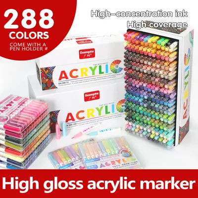 Ensemble de stylos marqueurs Guangna avec 288 couleurs, marqueurs de peinture acrylique haute brillance (24 thèmes de couleurs), encre haute concentration, haute couverture, 1. Ensemble de stylos