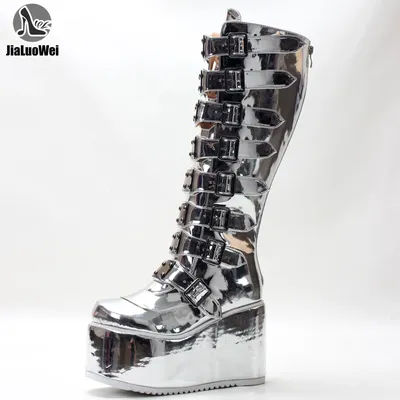 Bottes Gothiques Punk à Semelle Épaisse, Chaussures à Talons Hauts, avec Fermeture Éclair, pour Unisexe