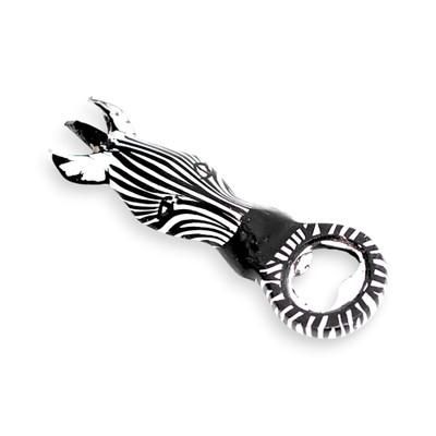 'Zebra-Themed Sese Wood Bottle Opener in Black & White Hues'