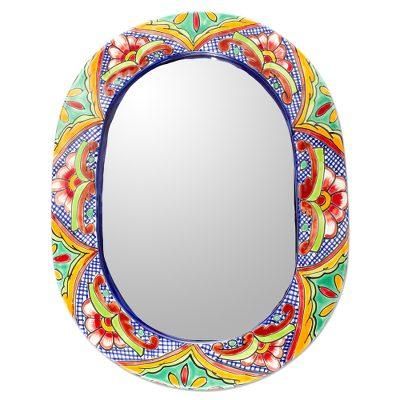 Talavera Wreath,'Talavera-Style Oval Ceramic Wall Mirror'