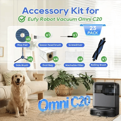 A97T For Eufy Omni C20 Replacement Parts Set- Robot Vacuum Cleaner Accessories, Main Brush, Side Brushes, Mop Pads, Filters, Dus