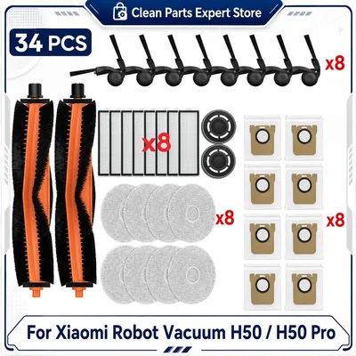 For Xiaomi Robot Vacuum H50 / H50 Pro OV42GL Robot Vacuum Cleaner Main Side Brush Hepa Filter Mop Cloths Dust Bag Replacement