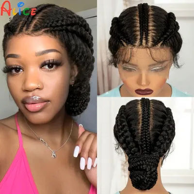 Full Lace Natural Bantu Braided Wigs Synthetic Braided Lace Wig with Baby Hair Knotless Braids Wigs for Black Women