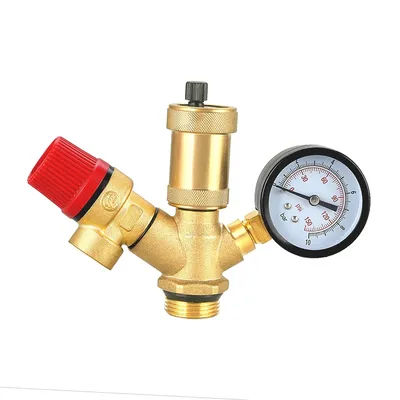 External Thread Brass Safety Relief Valve Designed for Solar Water Heaters with Real Time 0-10 Bar System Pressure Monitoring