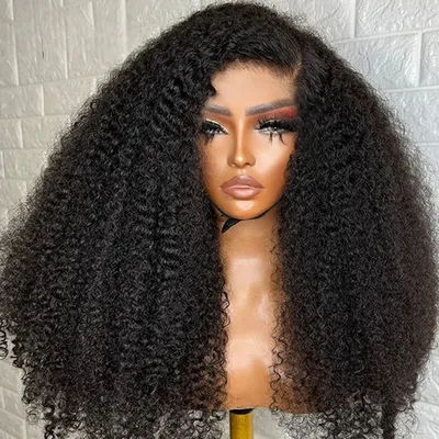Nature Black kinkycurly Lace Front Wig 26inch 180density Soft Kinkycurly Wig For Women Baby Hair Synthetic Wigs Heat Temperature