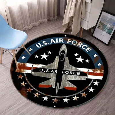 U.S. Air Force RoundRugMilitary Jet Fighter Star Design HomeDecor Floor Mat Living Room Bedroom Carpet American Patriotism Theme