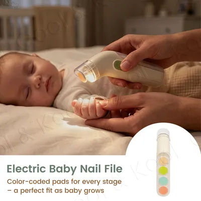 Electric Baby Nail File, 5-in-1 Gentle Nail Trimmer for Infants Toddlers, 360° Rotating Grinding Head with LED Light