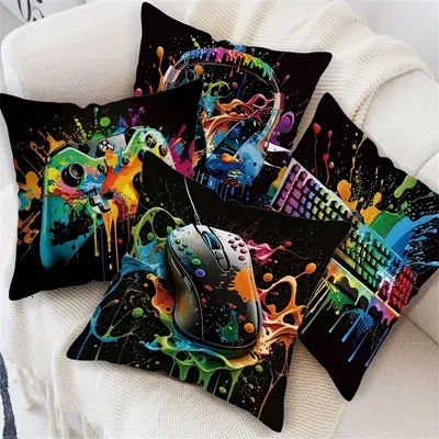 1PC 2D Flat Gaming Room Decor Pillow Covers Splash Art Gamepad Headset Keyboard Mouse Throw Pillow Cases No Pillow Core