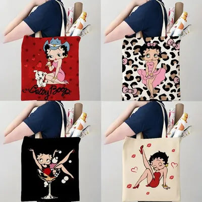 B-betty Sexy-b_boopS Sacs de rangement en toile imprimés double face, sac fourre-tout grande capacité, sac à bandoulière tendance pour le shopping