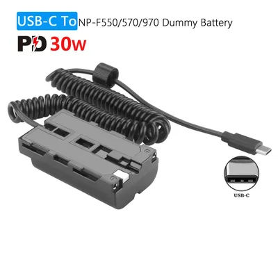 Coupleur USB-C PD30W vers batterie factice NP-F entièrement décodé pour moniteur de terrain d'appareil photo Sony NP-F550 NP-F770 NP-F970