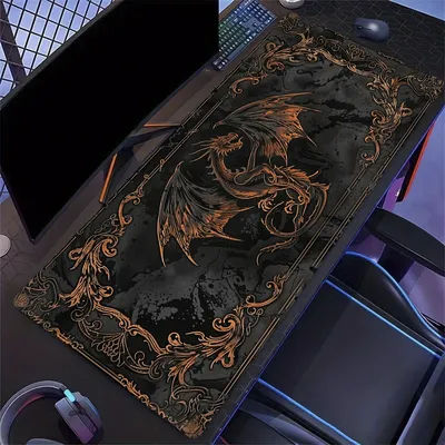 Tapis de souris à motif planète du système solaire doré, tapis de souris à grand bord cousu, tapis de clavier XXL, accessoires de bureau pour ordinateur