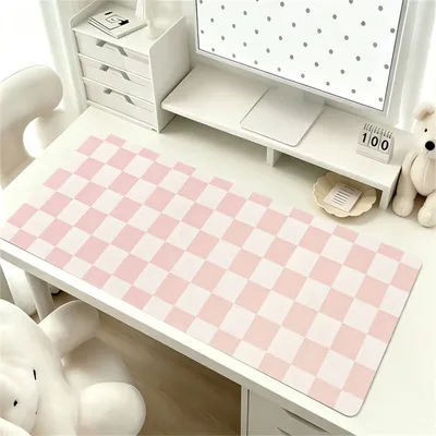 Tapis de souris de bureau en cuir à motif damier, antidérapant, base en peluche courte, tapis de protection pour bureau, 1 pièce