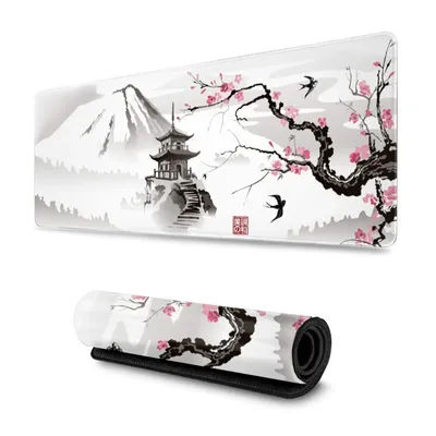 Tapis de souris de jeu blanc fleur de cerisier japonais XXL grand tapis de souris étendu tapis de bureau bords cousus tapis de souris longue en caoutchouc antidérapant
