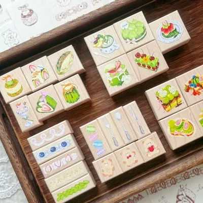 Tampon en caoutchouc en bois vintage motif biscuits pistache, matcha et raisin vert pour DIY, scrapbooking, album photo et fabrication de cartes