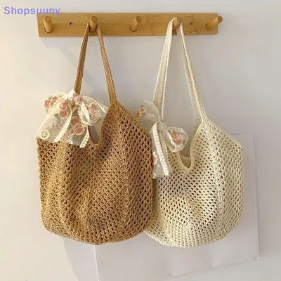 Sac tissé de grande capacité pour femmes, sacs à bandoulière décontractés en paille et osier, sacs à main faits à la main pour femmes, sac de plage d'été, sac messager [SU]