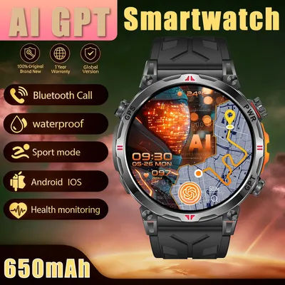 Nouvelle Smartwatch 2026 IA GPT GPS Étanche Suivi Santé Boussole AMOLED 650mAh Appel Bluetooth 100+ Modes Sportifs Homme Extérieur
