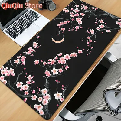 Tapis de souris de jeu de style japonais 900x400mm, rose Sakura, noir et blanc, grand tapis de souris artistique, nouveau tapis de souris pour ordinateur portable et gamer