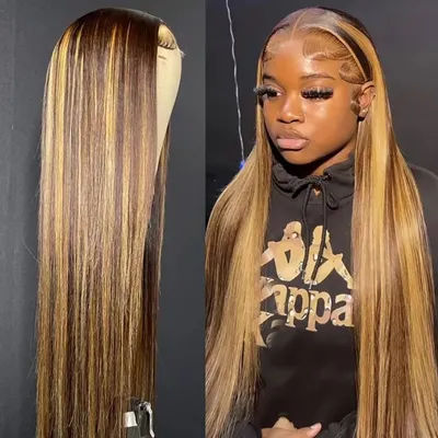 P4/27 Highlight Ombre Bone Straight Brazilian Virgin Human Hair Wig 13x4 13x6 HD Transparent Lace Front 6 Inch Pre Plucked Baby Hair 200 Density For Black Women