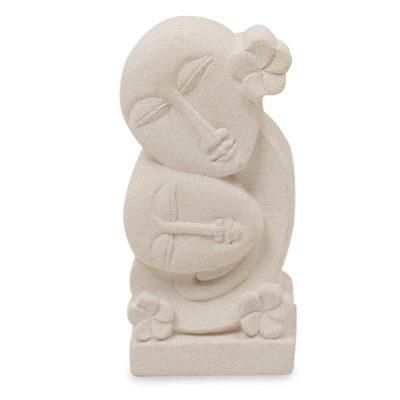 Together Always,'Hand Carved Indonesian Sandstone Sculpture of Floral Faces'