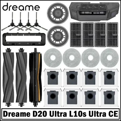 Dreame D20 UItra / L10s UItra CE Robot Vacuum Spare Parts Main Side Brushes Mop Cloths HEPA Filters Dust Bags Accessories