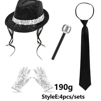 Michael Jackson Cosplay Accessories Set Sequin Hat Gloves Sunglasses Suspender Tie for Halloween Party