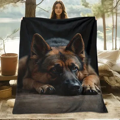 Realistic German Shepherd Dog Portrait Blanket Throw Cozy Fleece Pet Lover Gift for Dog Mom Dog Dad Home Decor