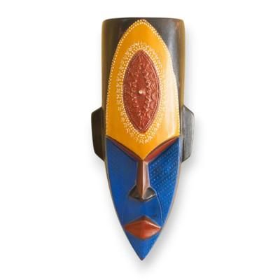 Honhom Pa,'African Wood Aluminum Wall Mask Painted in Vibrant Colors'