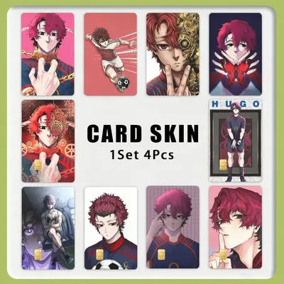 B-L Anime H-Hugo, ensemble de 4 autocollants décoratifs pour cartes, film imperméable pour cartes de crédit, cartes bancaires, cartes de bus et cartes à puce.